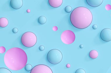 Yinelenen küreler ve duvar lots, 3d render.