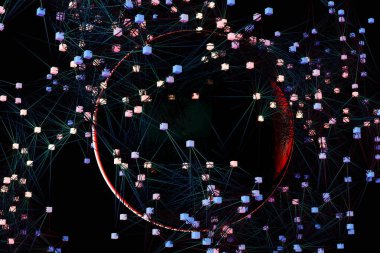 Bağlı çizgiler, 3d render ile parlayan ve büyülü küre.