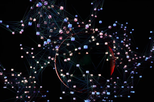 Bağlı çizgiler, 3d render ile parlayan ve büyülü küre.