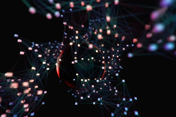 Esfera brilhante e mágica com linhas conectadas, renderização 3d . — Fotografia de Stock