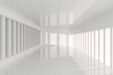 Yandan güneş ışığı ile beyaz boş oda, 3d render