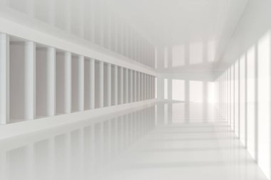 Yandan güneş ışığı ile beyaz boş oda, 3d render