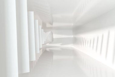 Yandan güneş ışığı ile beyaz boş oda, 3d render