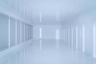 Yandan güneş ışığı ile beyaz boş oda, 3d render