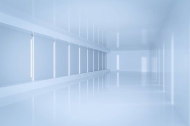 Yandan güneş ışığı ile beyaz boş oda, 3d render