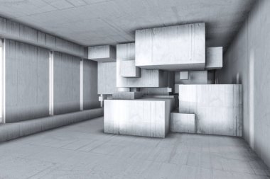 Beyaz boş beton oda, 3d render