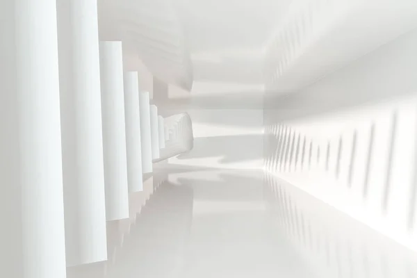 Biały pusty pokój z słońcem z boku, renderowanie 3D — Zdjęcie stockowe