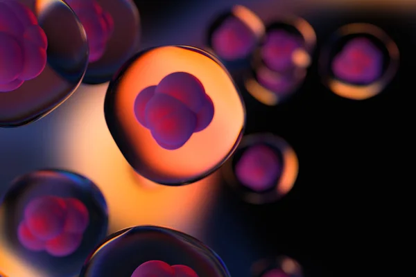 Fundo colorido e células, o conceito de biotecnologia, renderização 3d — Fotografia de Stock