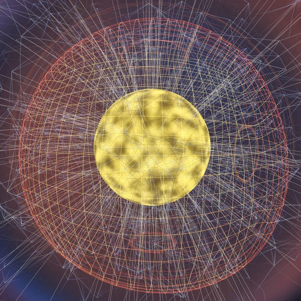 原子のカラフルな背景とグリッド、3Dレンダリング — ストック写真
