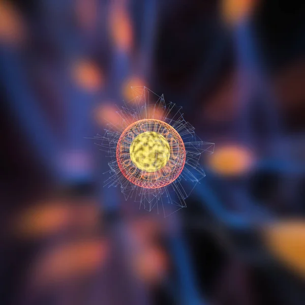 原子のカラフルな背景とグリッド、3Dレンダリング — ストック写真