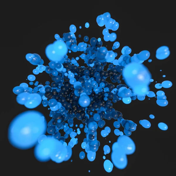 Koyu arka plan, 3d render ile parlayan ve uçan küreler