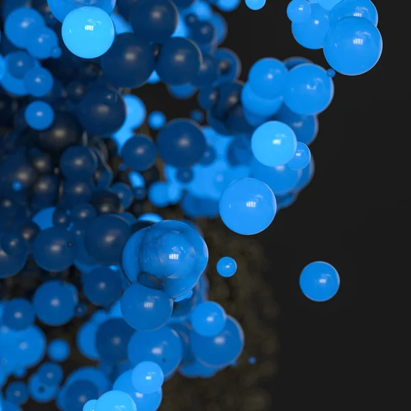Świecące i pływające kule z ciemnym tłem, renderowanie 3D — Zdjęcie stockowe