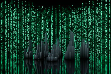 Koyu arka plana sahip parlayan dijital çizgiler, 3d render