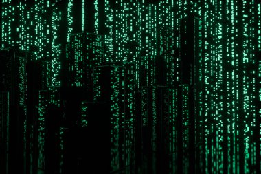 Koyu arka plana sahip parlayan dijital çizgiler, 3d render