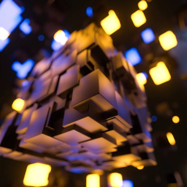 Cubes sombres distribués aléatoirement dans l'air, rendu 3d . — Photo