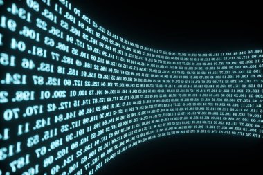 Sayılardan oluşan dijital çizgiler, küre büyük veri arka planı, 3d render