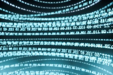 Sayılardan oluşan dijital çizgiler, küre büyük veri arka planı, 3d render