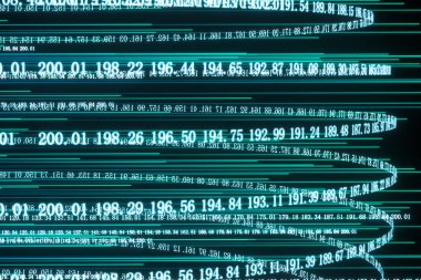 Sayılardan oluşan dijital çizgiler, küre büyük veri arka planı, 3d render