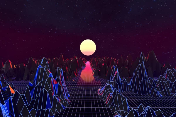 3d background Illustration Inspired by 80 's Scene synthwave and retmicrowave . — стоковое фото