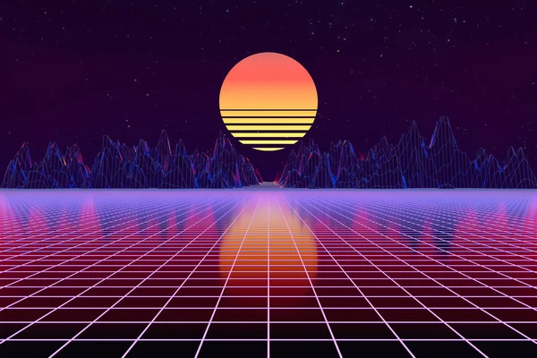 3d background Illustration Inspired by 80's Scene synthwave and retrowave. — Stock Photo, Image