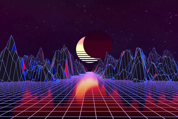 3D background Ilustração Inspirada pela Scene synthwave e retrowave dos anos 80 . — Fotografia de Stock