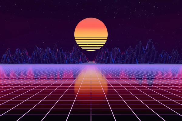 3d tausta Kuvitus Innoittamana 80 Scene synthwave ja retrowave . kuvapankkikuva