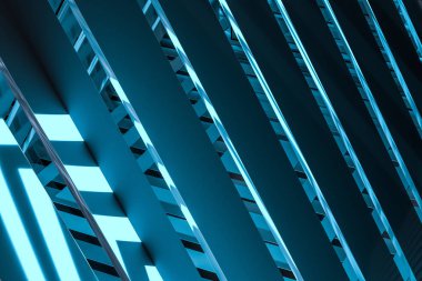 Parlayan hud hatları ile koyu üçgen tünel, 3d render