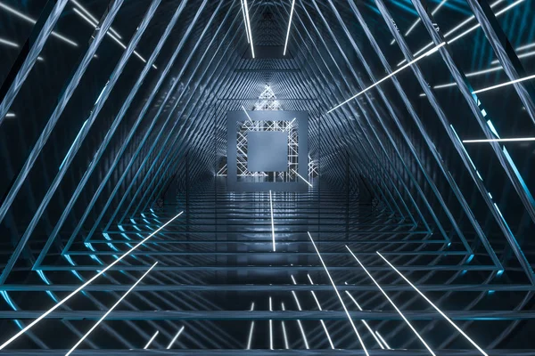 Túnel de triángulo oscuro con líneas hud brillantes, renderizado 3d —  Fotos de Stock