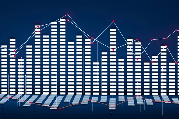 Business kaavio linja kaavio, pylväsdiagrammi ja numerot tumma tausta, 3d renderöinti — kuvapankkivalokuva