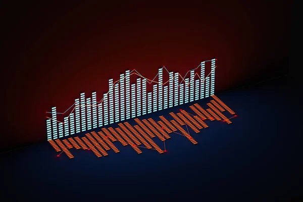 Business chart with line graph, bar chart and numbers on dark background, 3d rendering — Stock Photo, Image