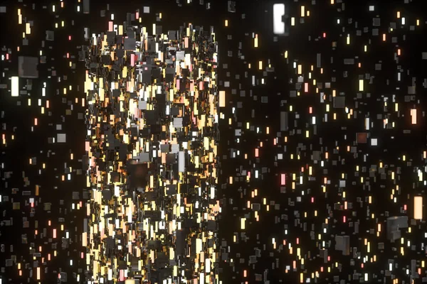 Uma sala cheia de cubos escuros, iluminada por cubos brilhantes, renderização 3d — Fotografia de Stock