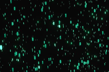 Koyu arkaplan ile parlayan ikili sayı, 3d oluşturma