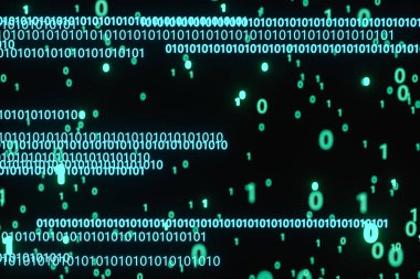 Koyu arkaplan ile parlayan ikili sayı, 3d oluşturma