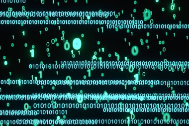 Koyu arkaplan ile parlayan ikili sayı, 3d oluşturma