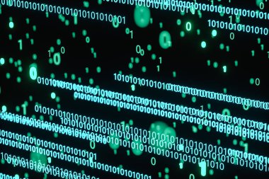 Koyu arkaplan ile parlayan ikili sayı, 3d oluşturma