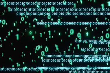 Koyu arkaplan ile parlayan ikili sayı, 3d oluşturma