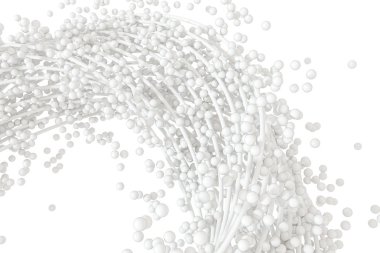 Beyaz arkaplan ve 3D görüntüleme ile akan kürelerin kütlesi.