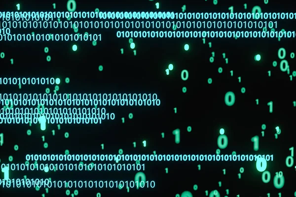 Koyu arkaplan ile parlayan ikili sayı, 3d oluşturma