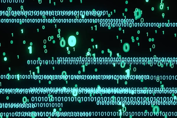 Koyu arkaplan ile parlayan ikili sayı, 3d oluşturma