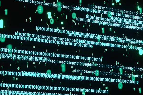 Koyu arkaplan ile parlayan ikili sayı, 3d oluşturma