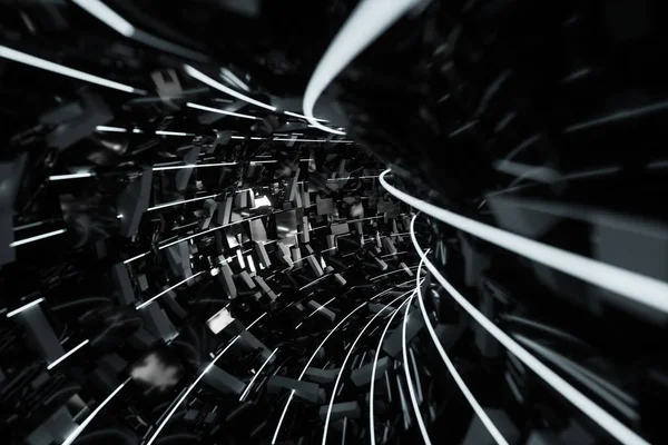 Tunnel aus Blöcken, Technologiehintergrund, 3D-Rendering. — Stockfoto
