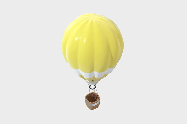 Balão de ar quente amarelo com fundo branco, renderização 3d . — Fotografia de Stock