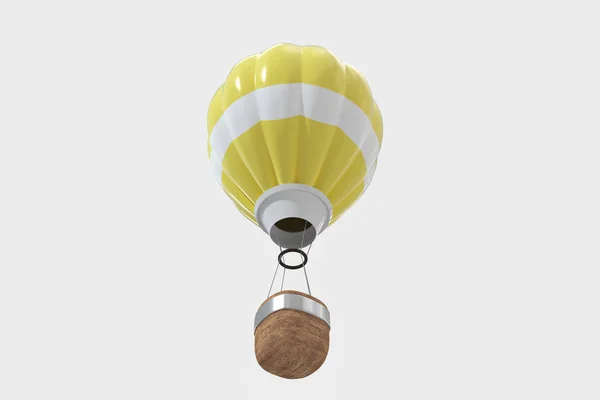 Κίτρινο αερόστατο θερμού αέρα με λευκό φόντο, 3d απόδοση. — Φωτογραφία Αρχείου