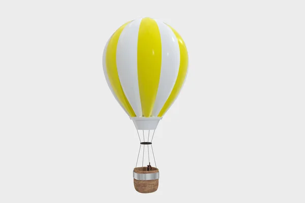 Žlutý horkovzdušný balón s bílým pozadím, 3D vykreslování. — Stock fotografie