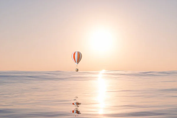 Balão de ar quente voando sobre o oceano, renderização 3d . — Fotografia de Stock