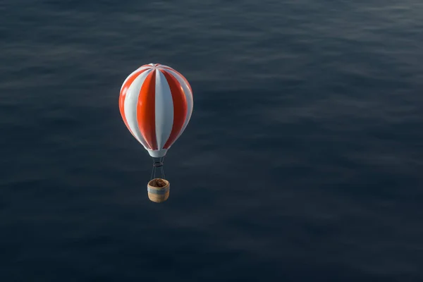 Balão de ar quente voando sobre o oceano, renderização 3d . — Fotografia de Stock