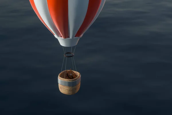 Varmluftsballong som flyger över havet, 3d rendering. — Stockfoto
