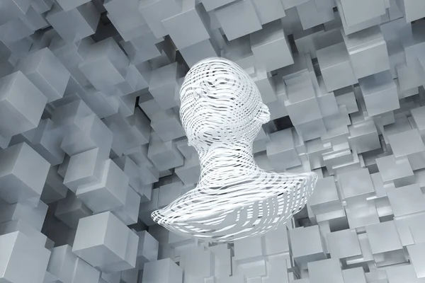 La tête du robot virtuel avec des concepts d'intelligence artificielle, rendu 3D . — Photo