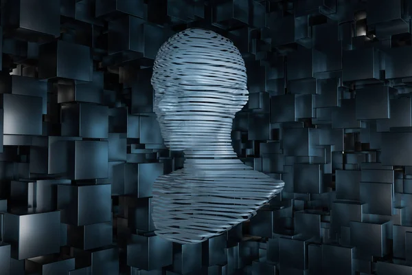 A cabeça do robô virtual com conceitos de inteligência artificial, renderização 3d . — Fotografia de Stock
