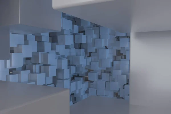 La habitación hecha de cubos, en espacio tridimensional, representación 3d . —  Fotos de Stock
